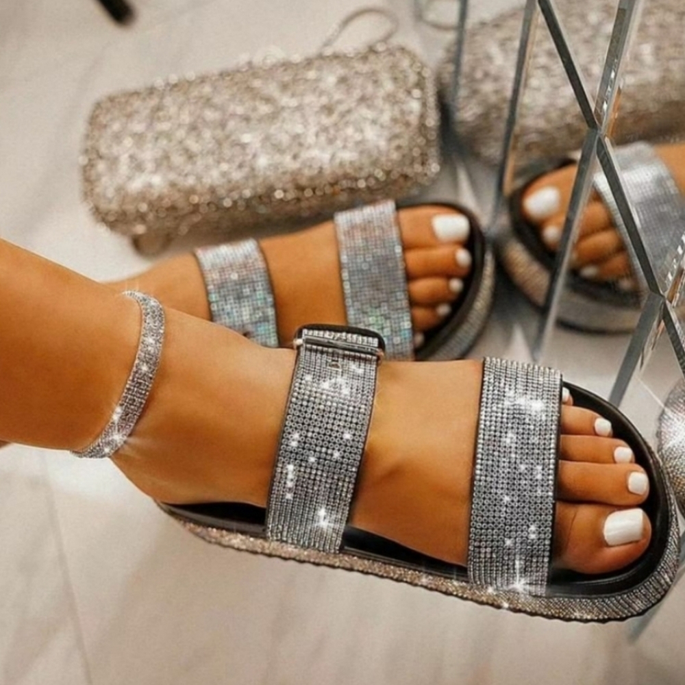 Restocked !💎!RHINESTONE SANDAL-BLACK - Picture 5 of 6
